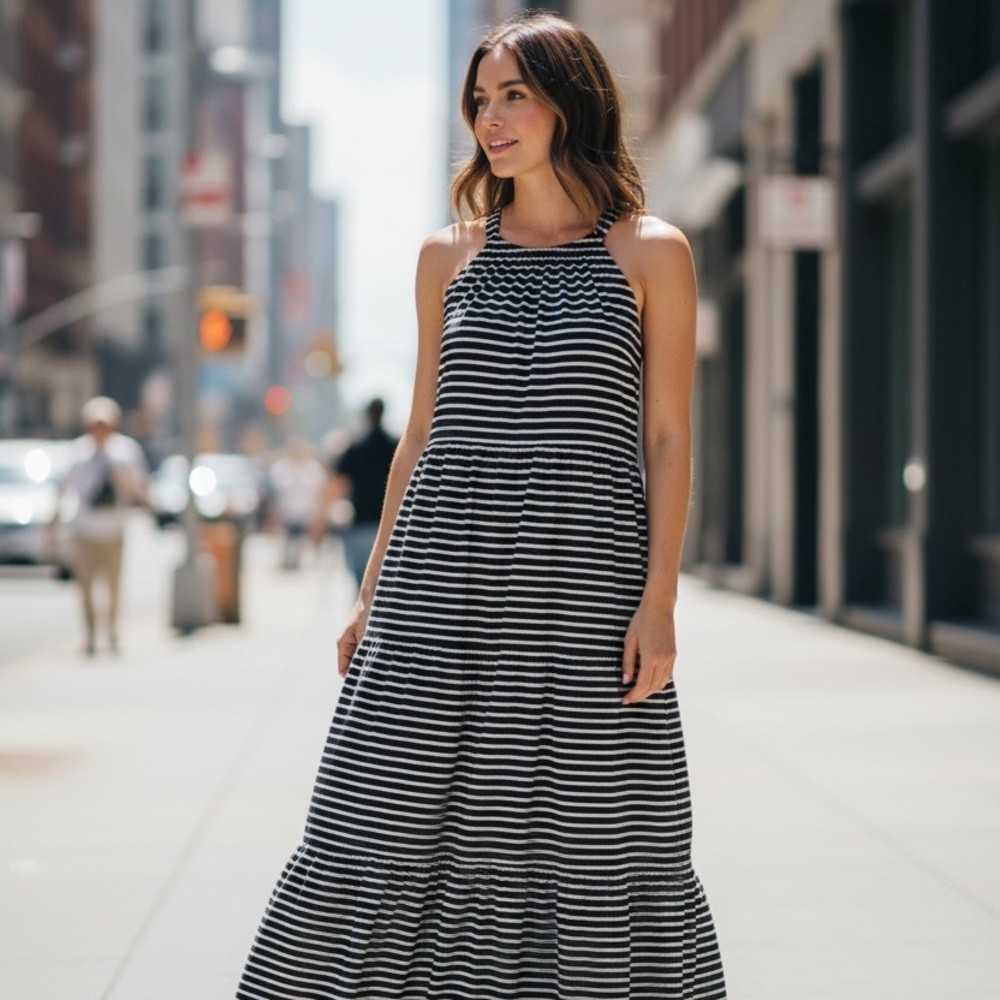 Max Studio Black and White Striped Maxi Dress